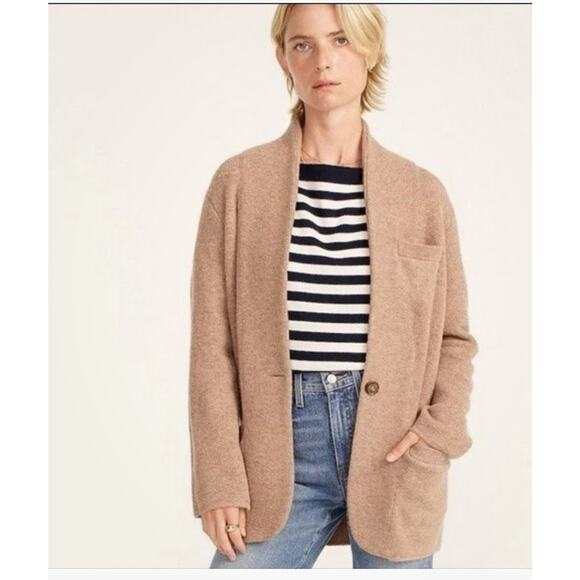 J. Crew Cocoon Sweater Blazer Cardigan Womens S Tan Merino Wool Alpaca Pockets - Picture 2 of 8